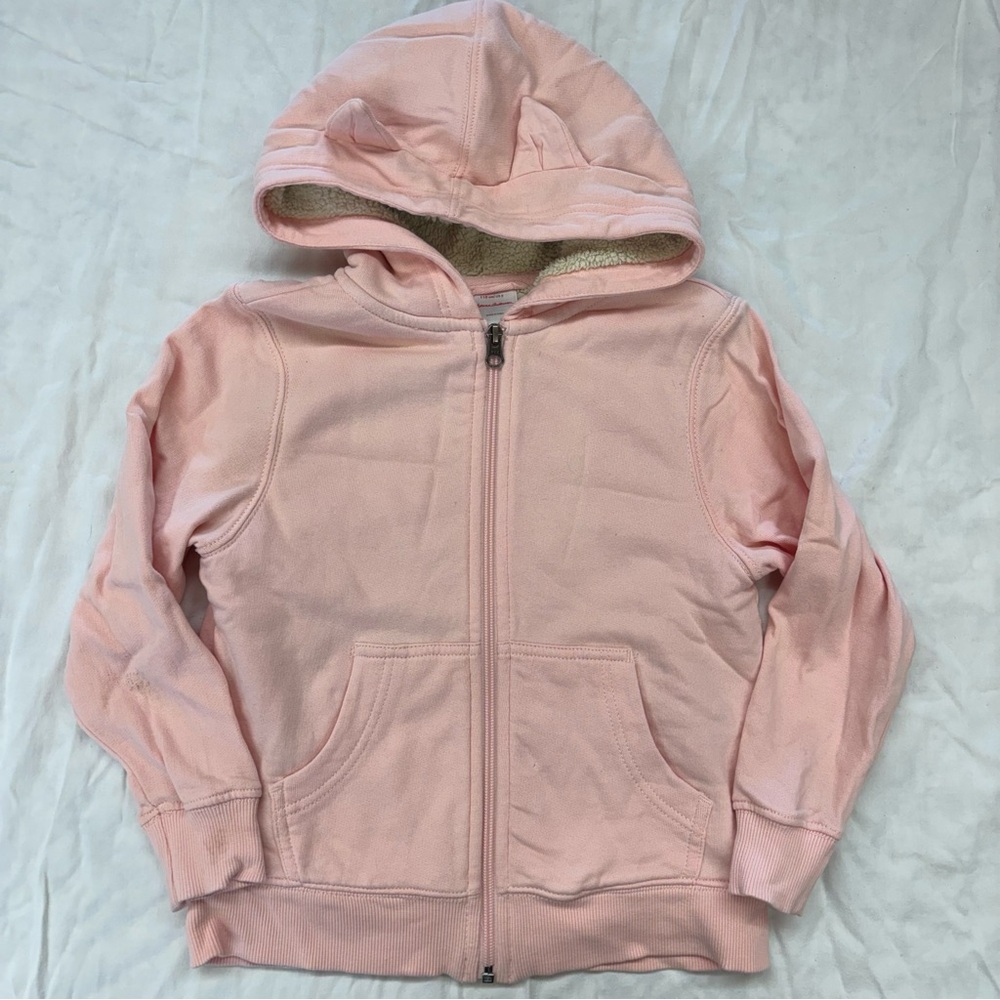Hanna Kids‎ Girls Pink Sherpa Lined Zip Up Hoodie Sweater Jacket Size 110/5